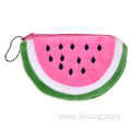 Custom cute watermelon shaped embroidery velvet coin purse plush zipper fruit coin wallet